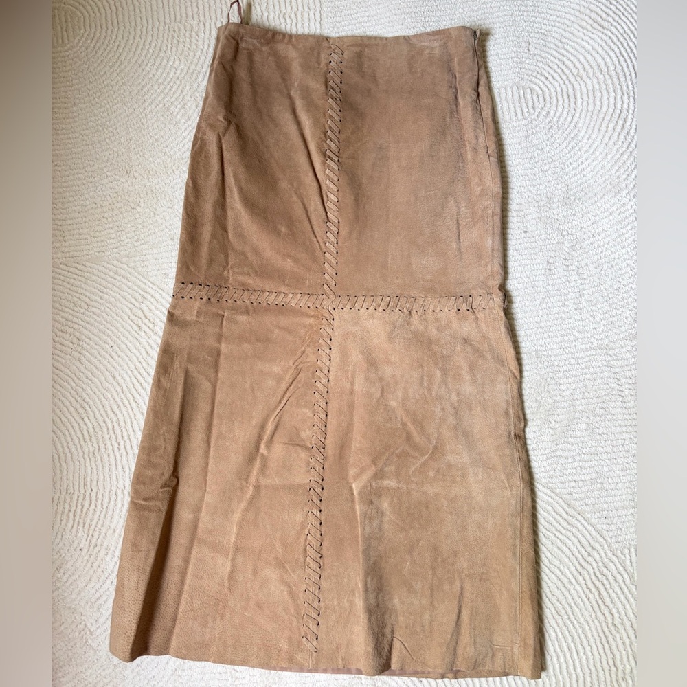 Bagatelle Size 10 Brown Leather Suede Panel Midi Skirt Vintage Fall